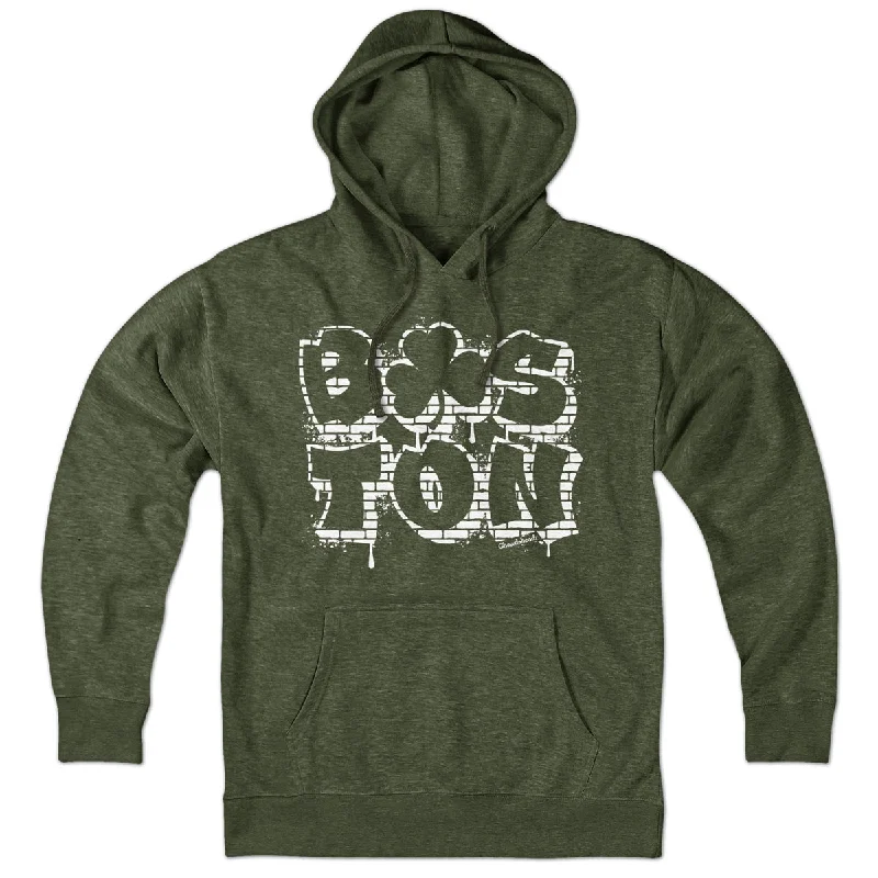 College Style Boston Shamrock Stacked Graffiti Hoodie