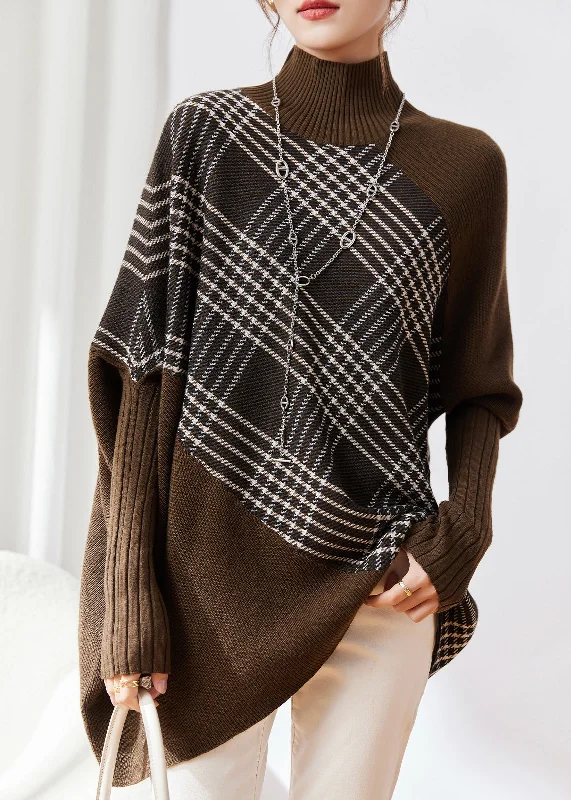Soft Clothing Original Oversized Coffee Asymmetrical Patchwork Woolen Sweaters Winter