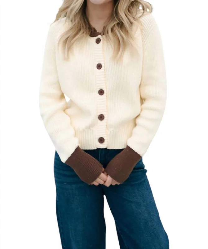 Stylish Fit Colorblock Cardigan In Cream