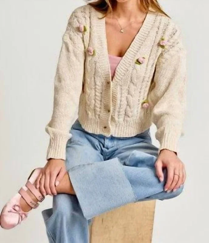 Comfortable Sweaters Charlotte Rosette Cardigan In Cream