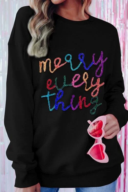 Unique Design Merry Everything Sequin Dropped Shoulder Sweatshirt