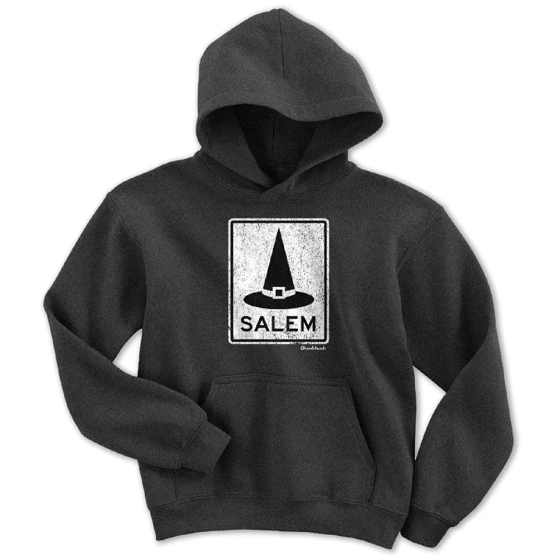 Knitted Design Salem MA Witch Hat Sign Youth Hoodie