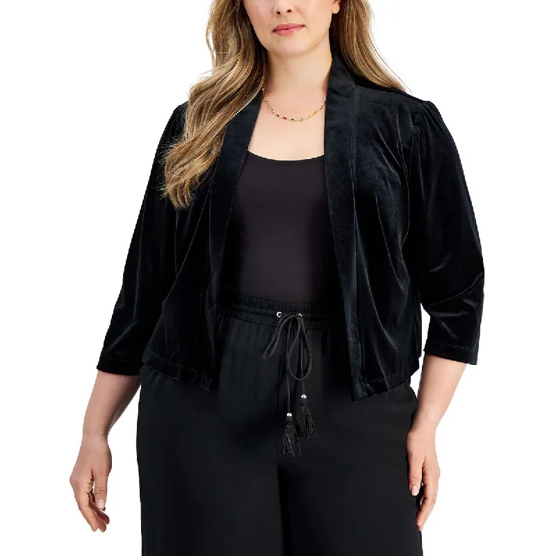 Spring Fashion Petites Womens Velvet Dressy Open-Front Blazer