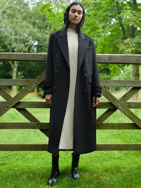 College Style Oversized Wool Blend Black Coat