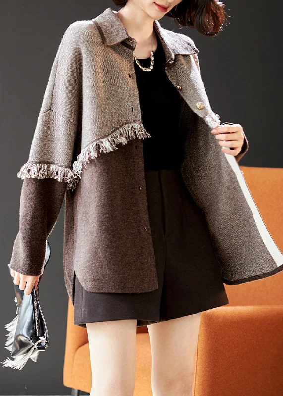 Floral Prints Boutique Colorblock Tasseled Patchwork Wool Coat Spring