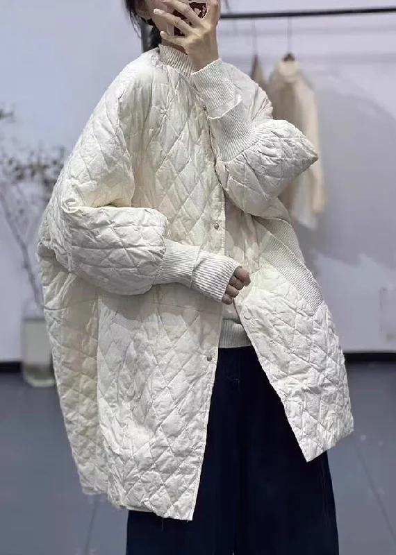 Carefree Style Boutique White Pockets Patchwork Fine Cotton Filled Coat Winter
