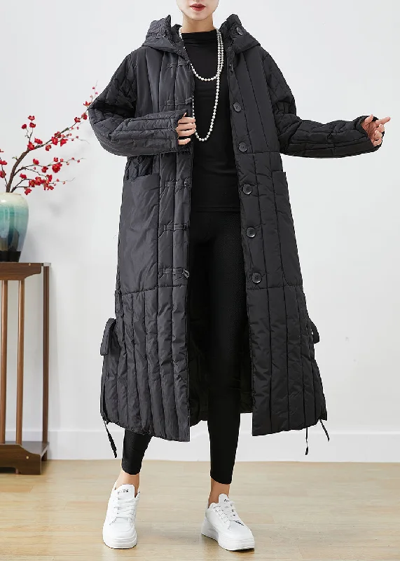 Embroidered Letters Casual Black Oversized Striped Fine Cotton Filled Puffers Jackets Winter