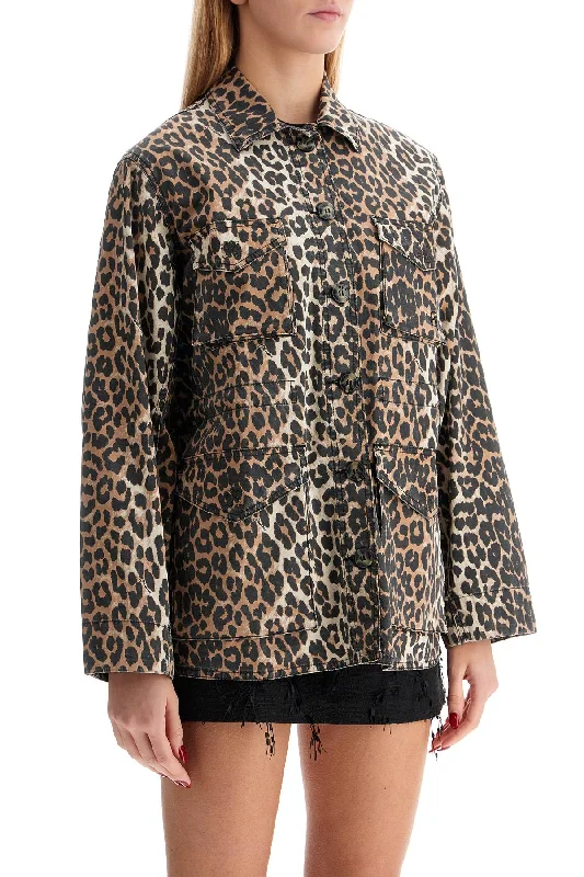 European And American Style Ganni Leopard Print Canvas Overshirt