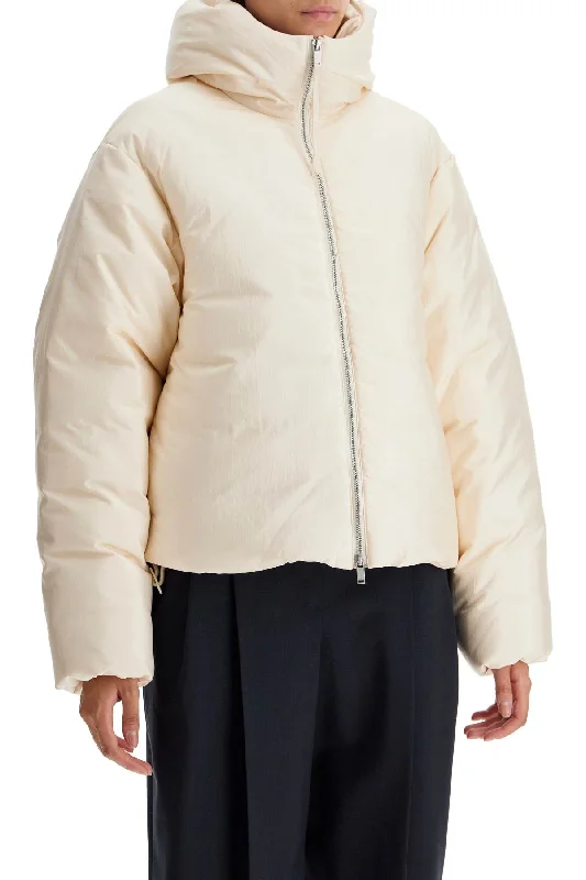Feminine Charm Jil Sander Short Down Jacket In Habotai Silk Blend