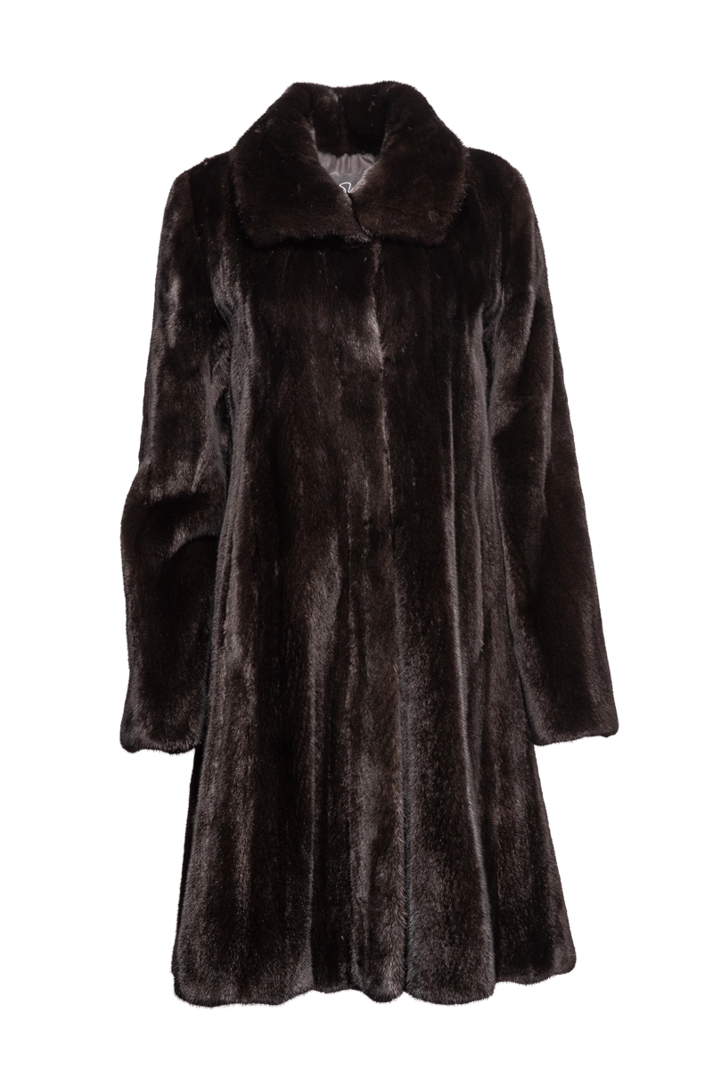 Classic Natural Mid-Length Mink Fur Coat - Wing Collar - Straight Sleeve