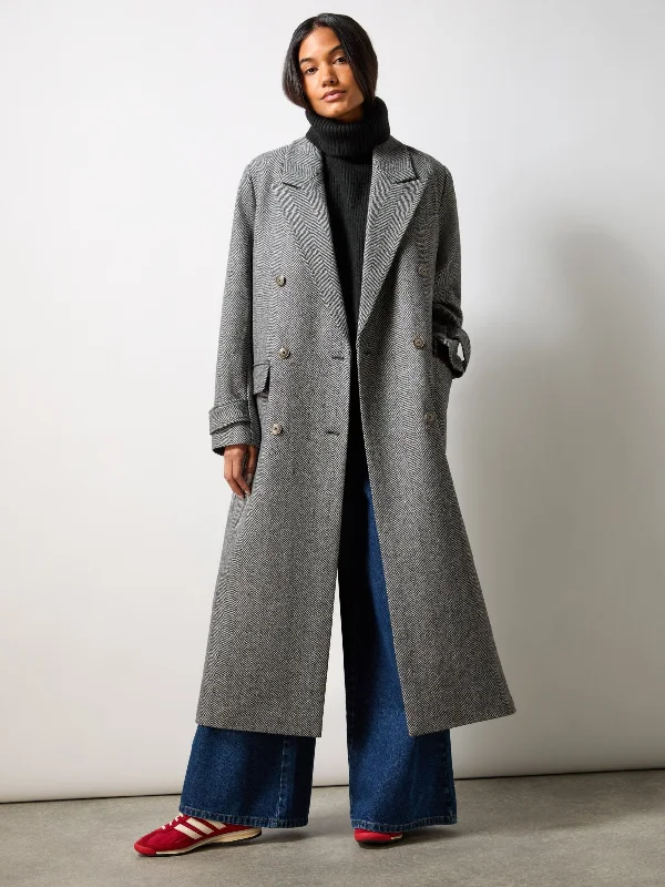 Short Design Oversized Herringbone Wool Blend Coat