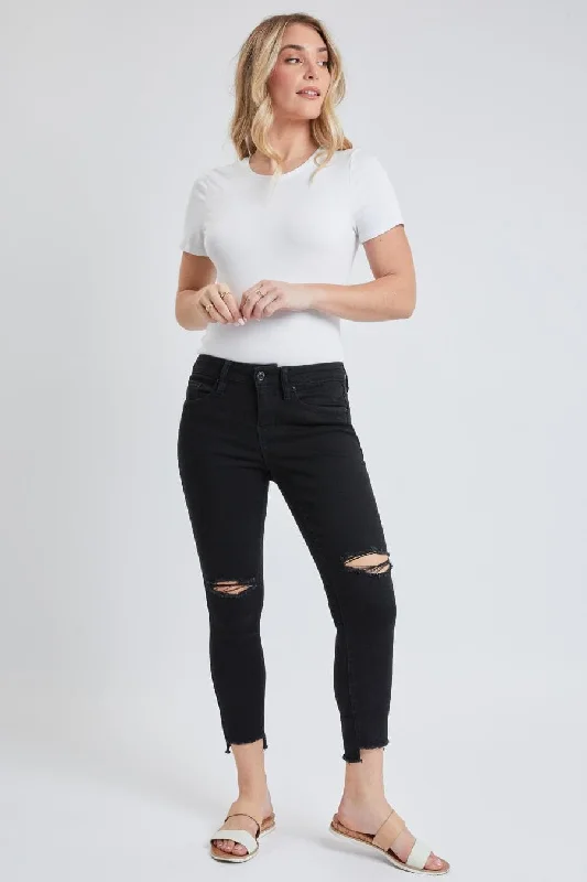 Windbreaker fashion Women's High Rise Hi-Low Frayed Hem Cropped Jean