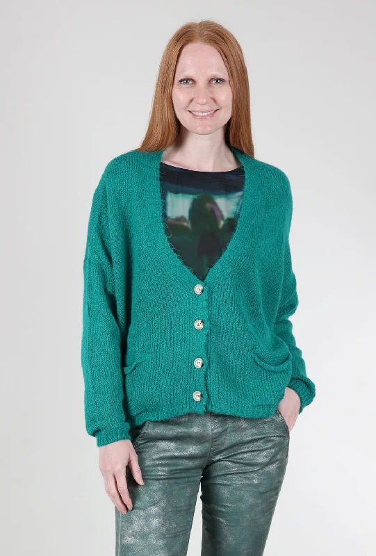 Effortless Dressing Cozy Grandpa Cardie, Turquoise