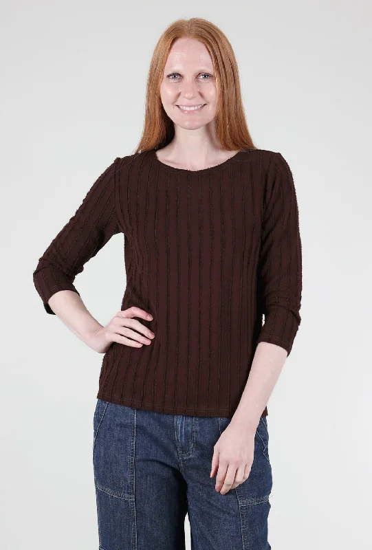 French Style Frayed Stripe Boatneck Tee, Mahogany