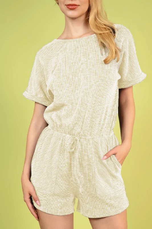 Breathable Comfort Round Neck Short Sleeve Romper with Pockets