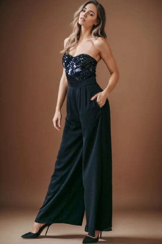 Soft Clothing Sequin Tube Wide Leg Jumpsuit