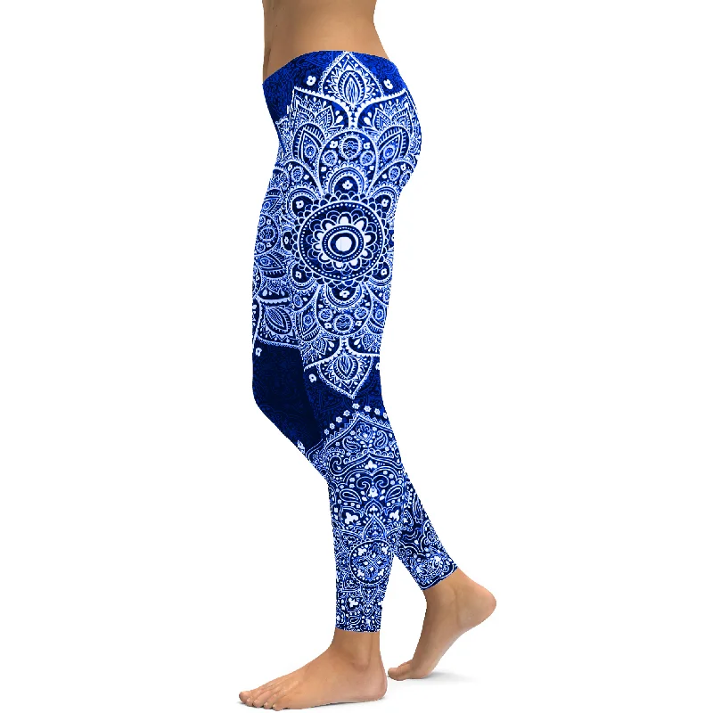 Easy Chic Wear Navy and White Mandala Leggings