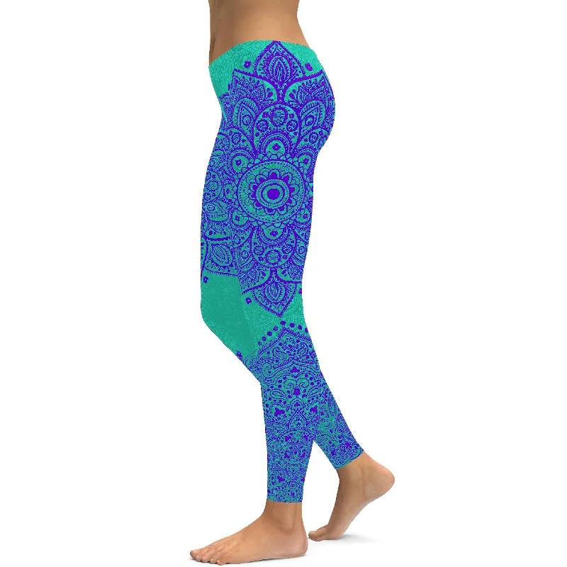 Minimal Style Turquoise and Purple Mandala Leggings