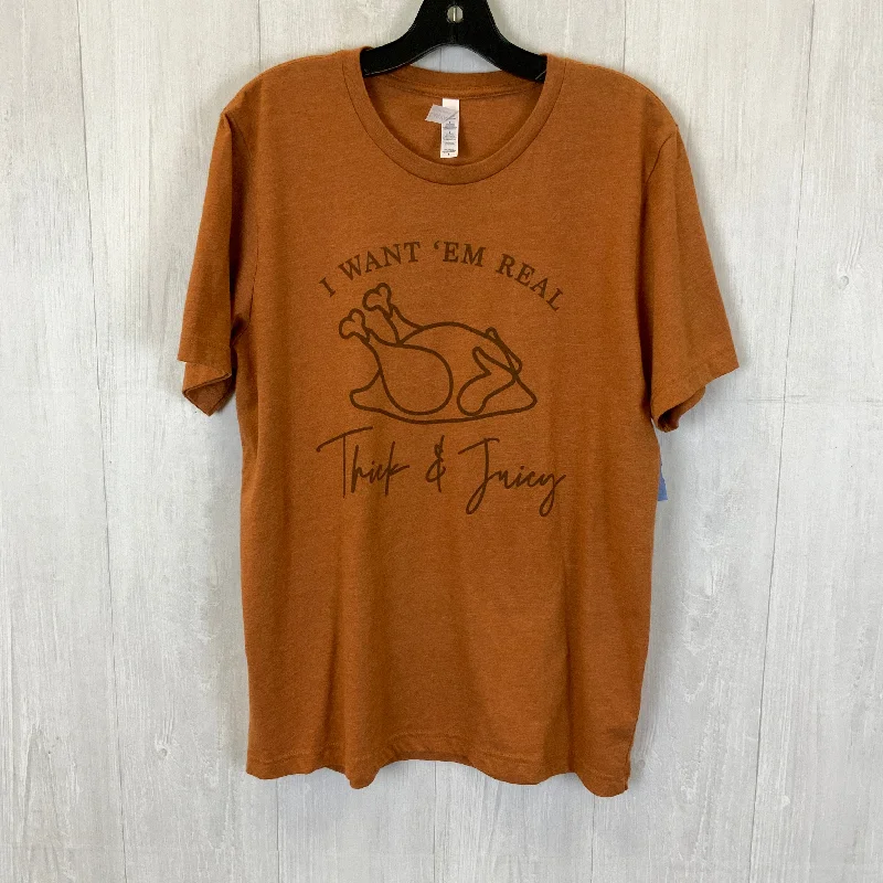 Party Wear Top Short Sleeve By Bella + Canvas In Brown, Size: L