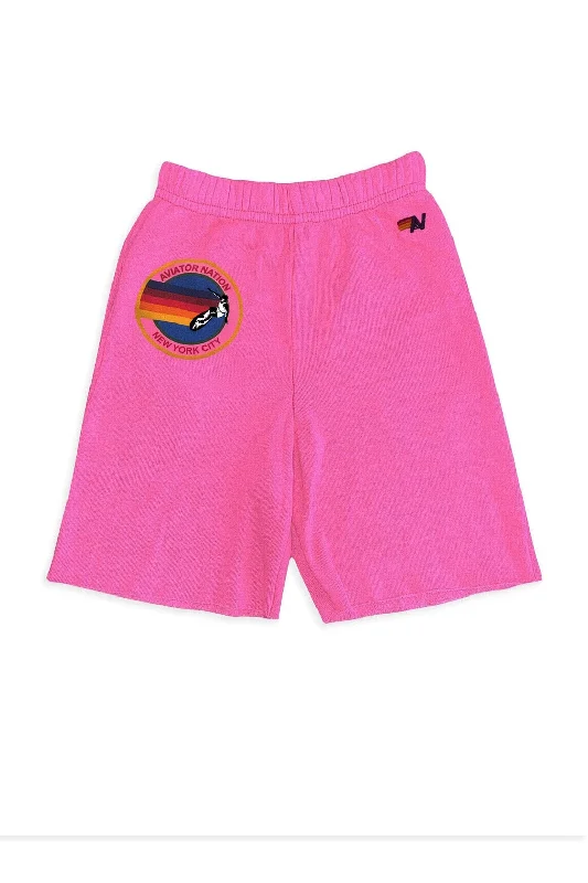 Comfortable Looks AVIATOR NATION NEW YORK CITY KIDS SWEATSHORTS - NEON PINK