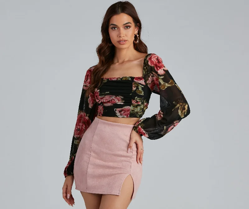 Versatile Style Be Mine Floral Lace Up Crop Top