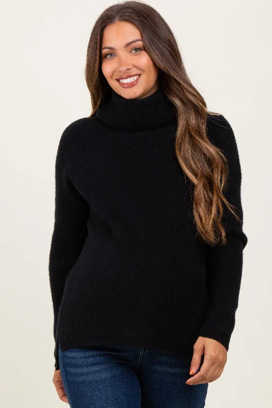 Trendy Wear Black Basic Ribbed Turtle Neck Maternity Sweater