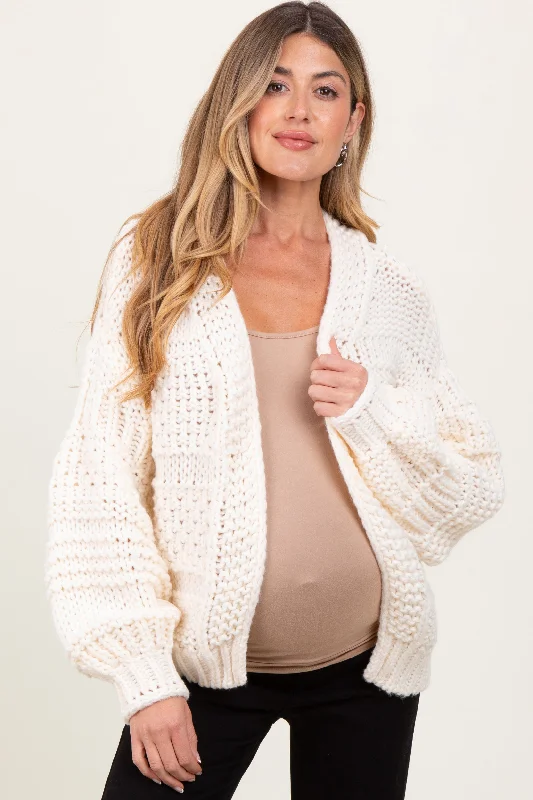 Simple Matching Cream Oversized Chunky Knit Maternity Cardigan