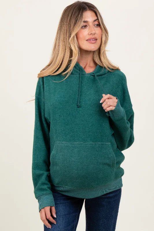 Timeless Outfits Forest Green Brushed Knit Oversized Maternity Hoodie