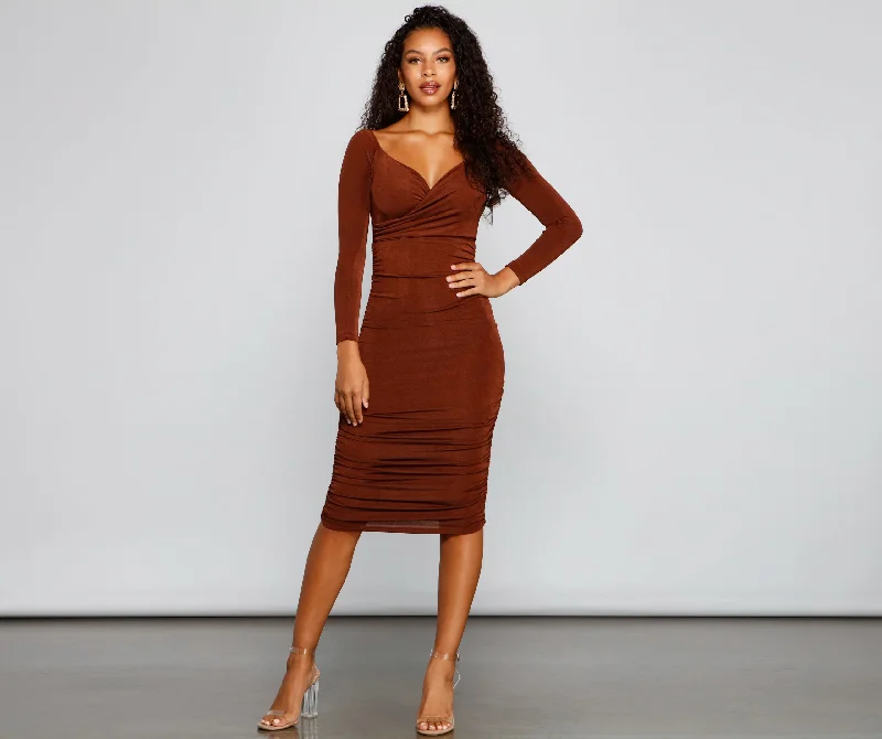 Warm Comfort Melissa Long Sleeve Ruched Midi Dress