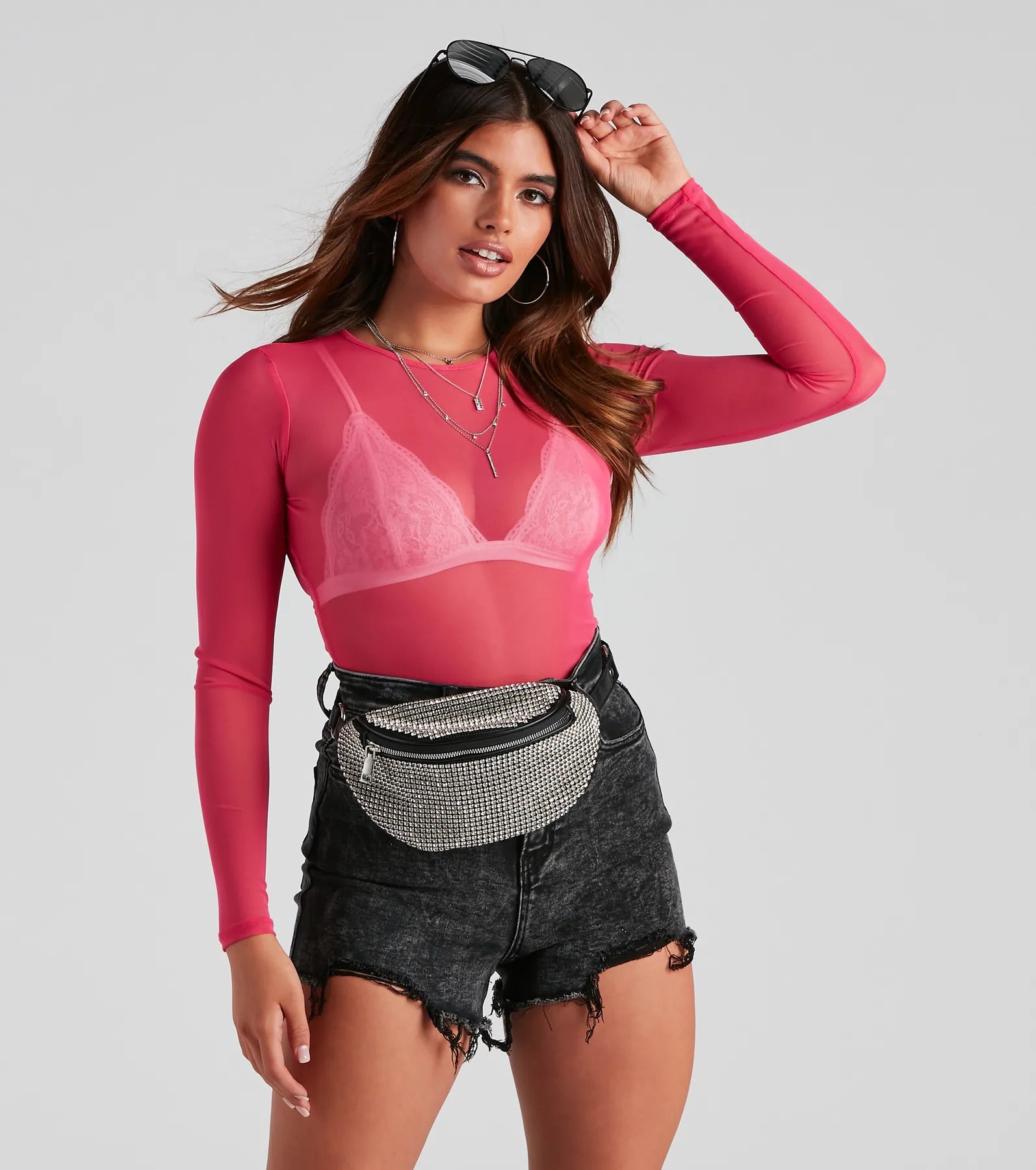 Lively And Youthful Mesh It Up Long Sleeve Crop Top