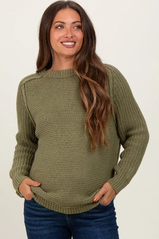 Elegant Outline Olive Basic Chunky Knit Maternity Sweater