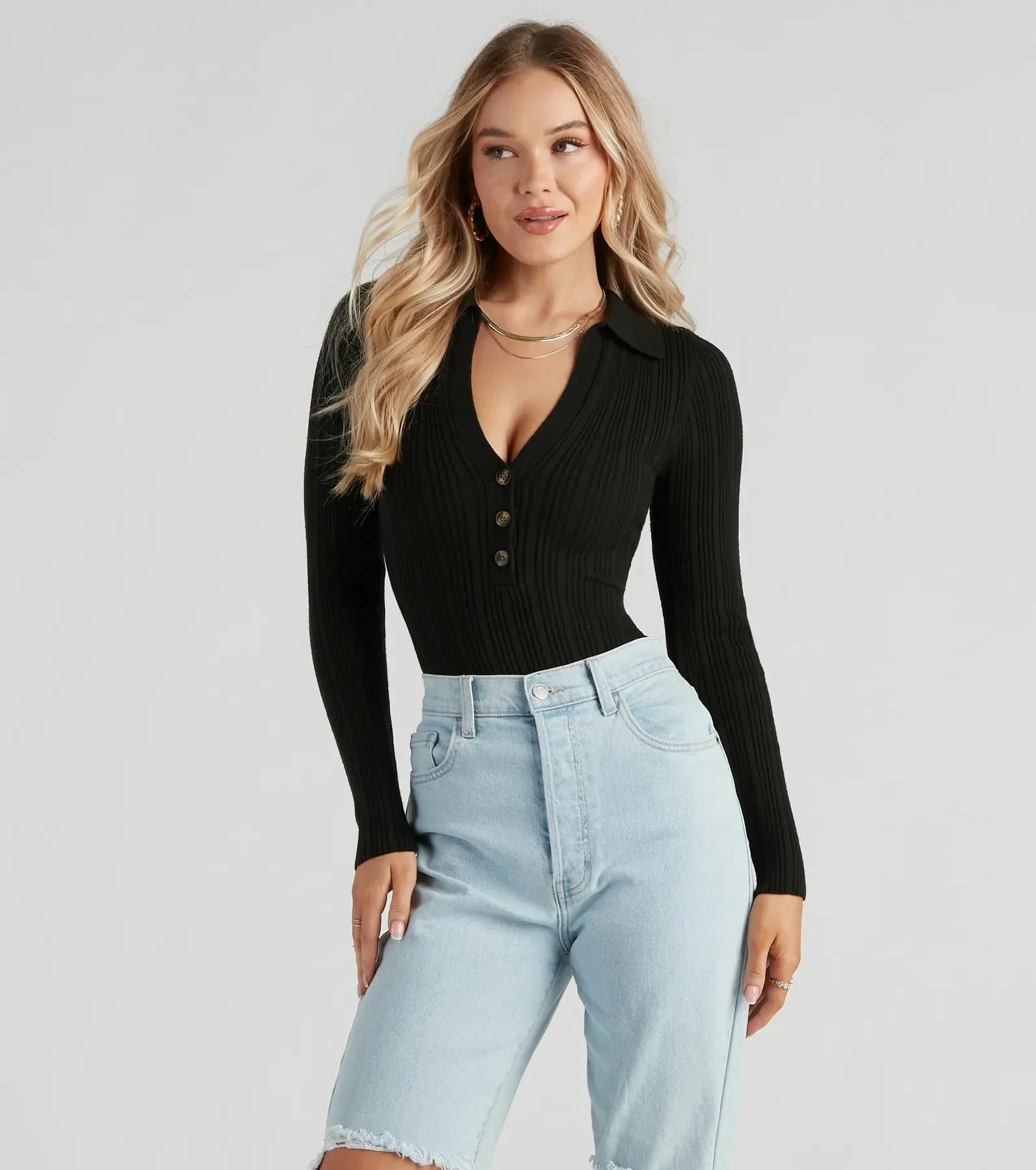 Stylish Fit Preppy Affair Henley Long Sleeve Bodysuit