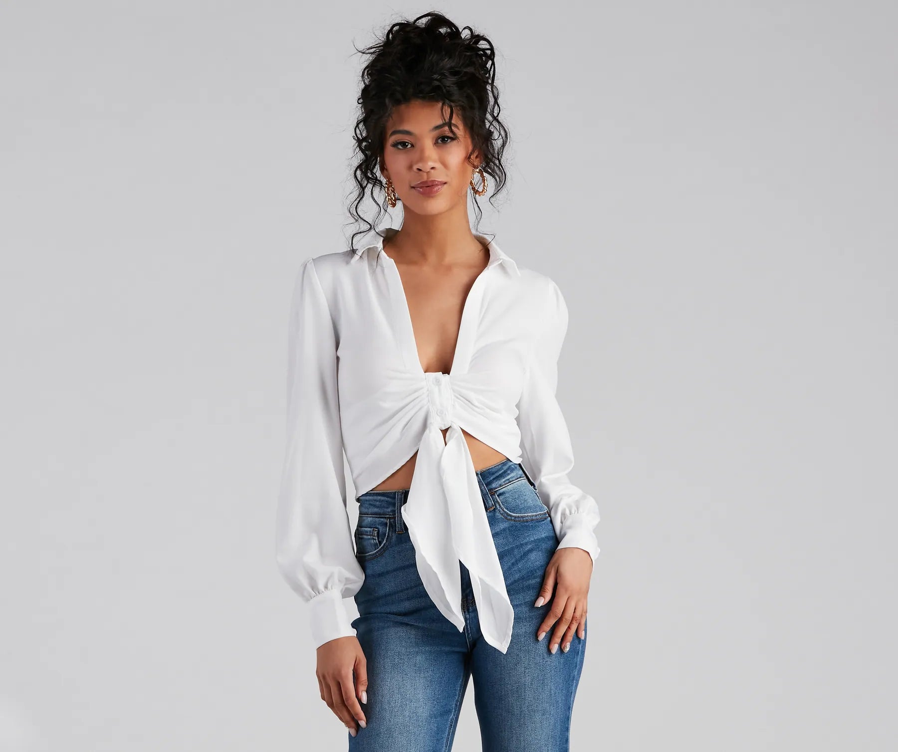 High-quality Design Sultry For Me Tie-Front Collared Top