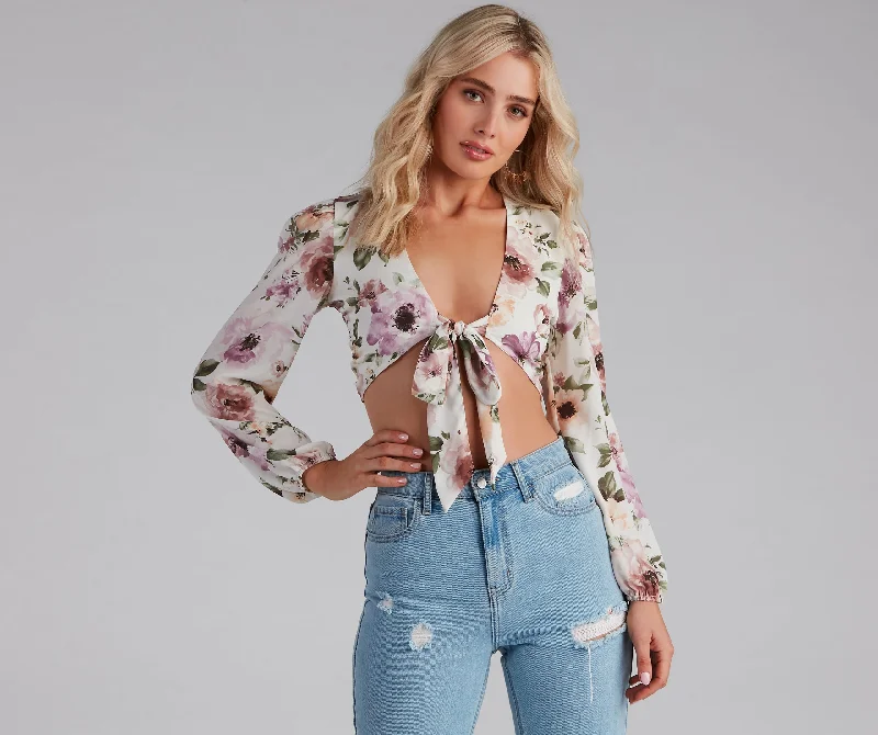 Playful Style Tie The Knot Floral Crop Top